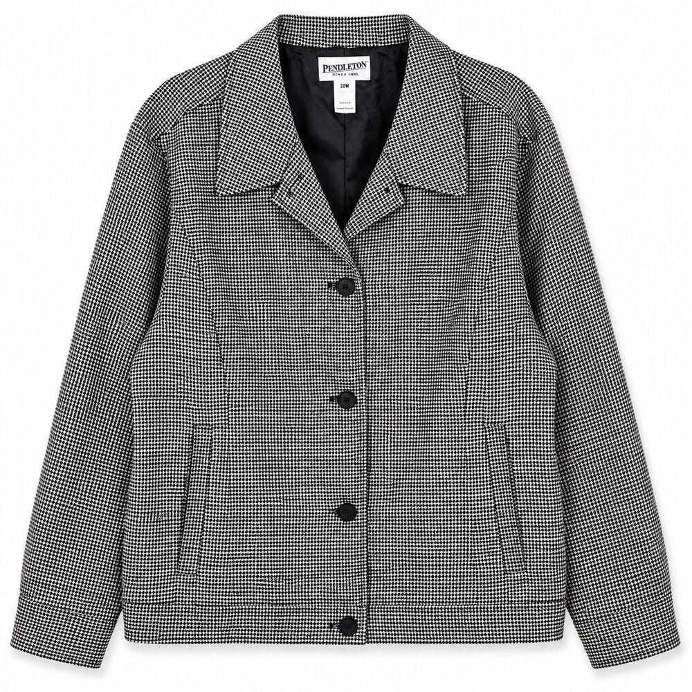 Pendleton Womens 20W Plus Size Wool Blend Houndstooth Blazer Jacket Black White